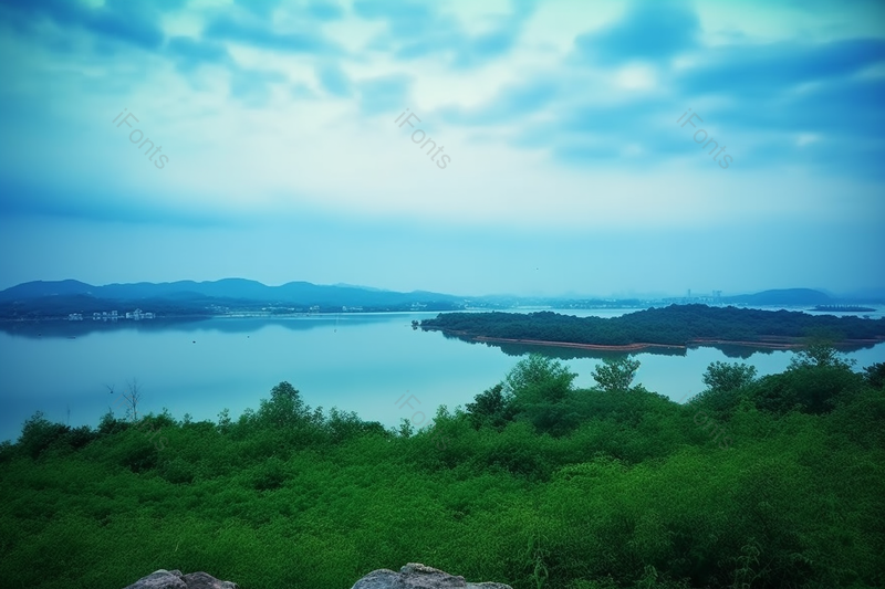 绿色春意盎然浓密草河流远处风景背景,高清,摄影图,摄影图片,图片大全,摄影图免费下载